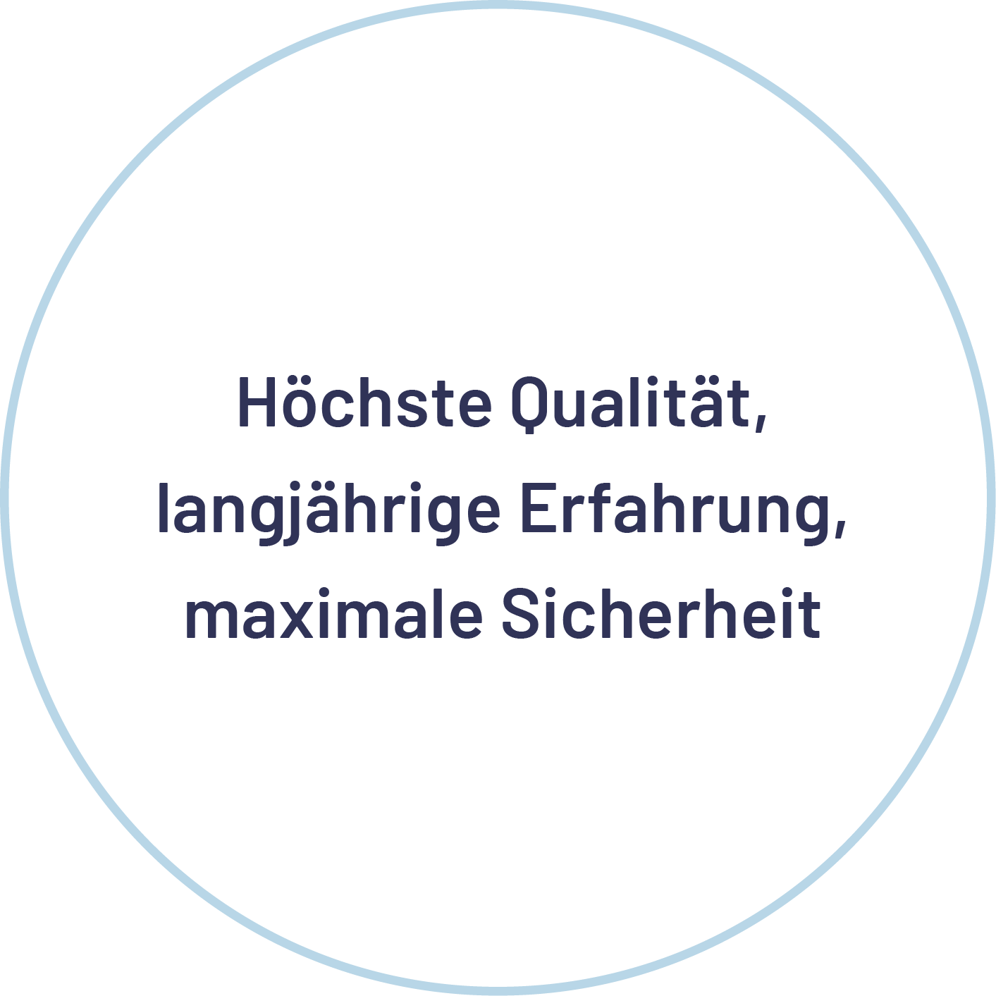 Grafik mit einem Kreis, darin der Text: 'Höchste Qualität, langjährige Erfahrung, maximale Sicherheit.'