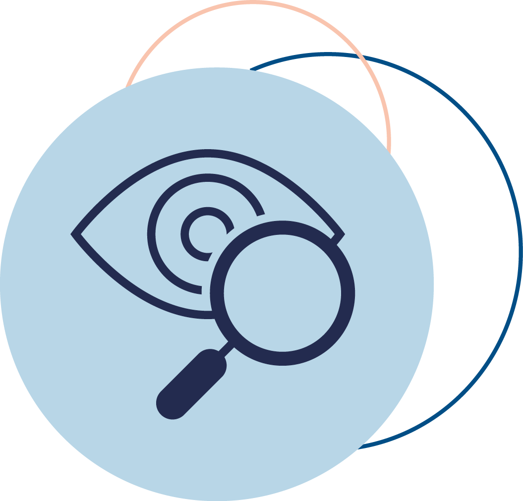 Symbol für Datenschutz und Privatsphäre, Auge mit Lupenlinse.