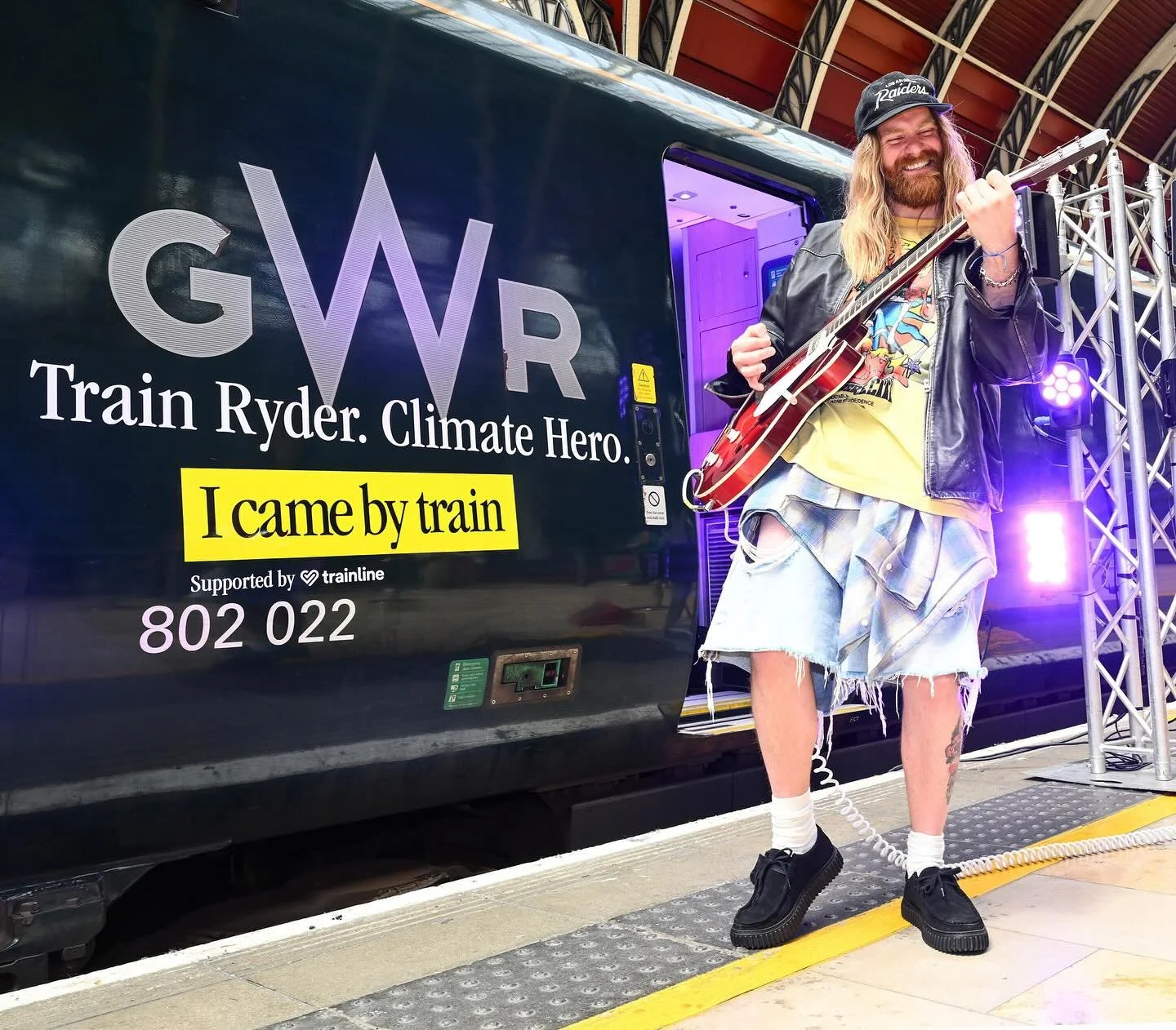 NEW WORK: TRAIN RYDER INCOMING 

Rockstar. Climate hero. @samhairwolfryder has just rebranded a @gwruk train and ripped an impromptu solo at Paddington Station to drive awareness to our ongoing sustainability campaign with I Came By Train @trainline 