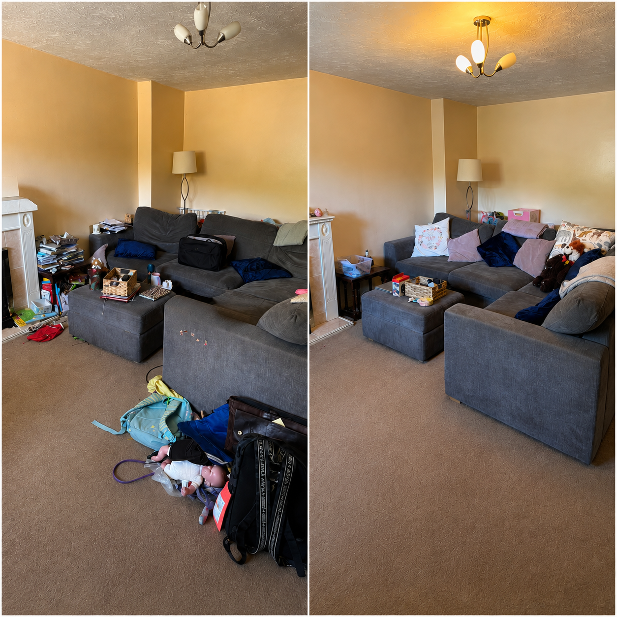 Lounge reset
A practical lounge reset, decluttering and organising a busy family space to clear the floor, organise belongings and make the room easier to use day to day.