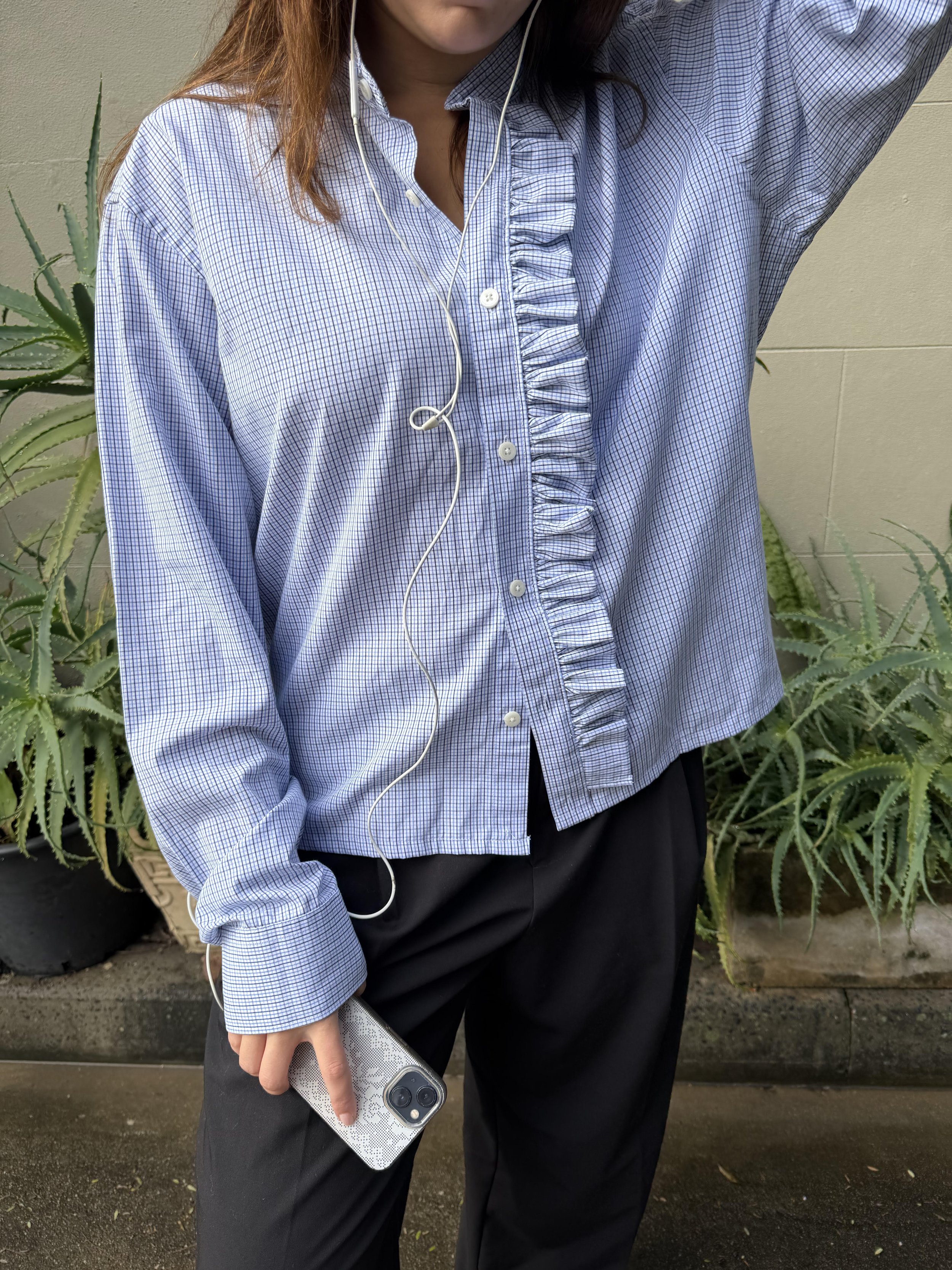 Upcycled blue white checkered shirt .jpeg