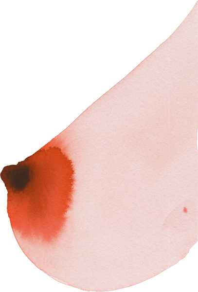 Eine Brust gemalt in Aquarelltechnik, Hautfarben und Rot.