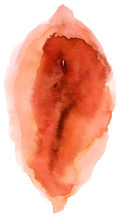 Eine Vulva gemalt in Wasserfarbtechnik in Rot.