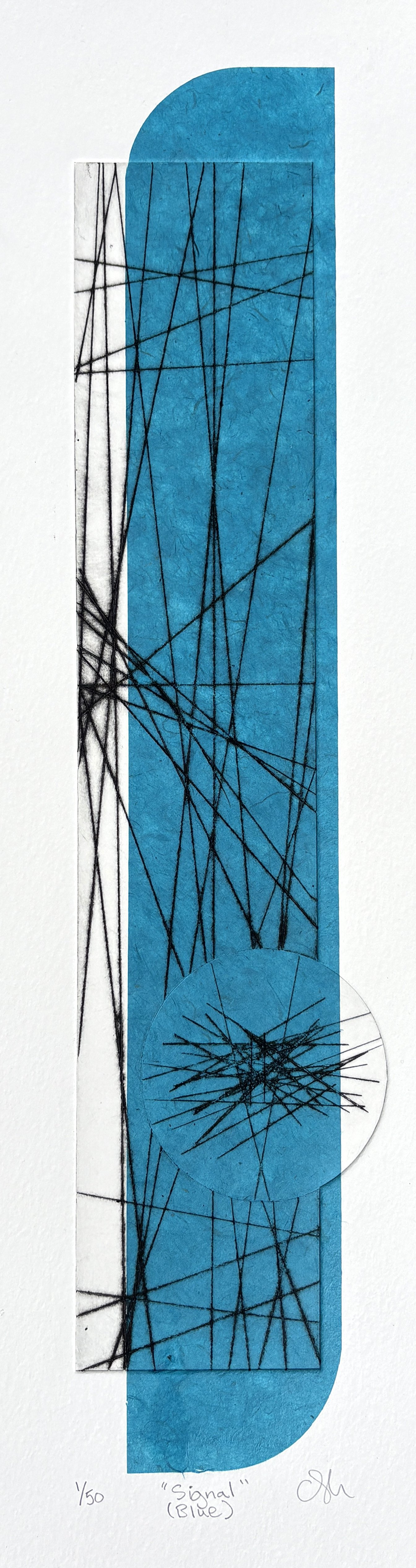 Christopher Moon

Signal (Blue), 2026.

Drypoint. Edition of 50

Framed 240mm x 640mm £450

Unframed 105mm x 460mm £350