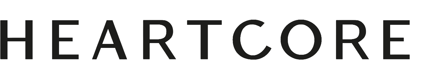 The logo of Heartcore, a company or brand, displayed in black uppercase letters with a clean, modern font.