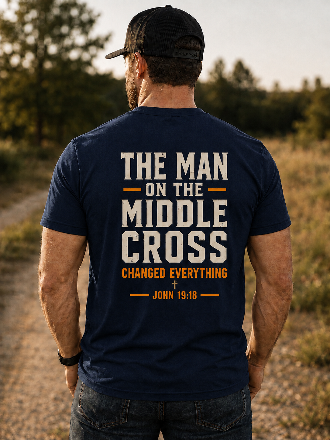 Forged & Faithful Man on The Middle Cross Performance Tee | BE BOLD Collection