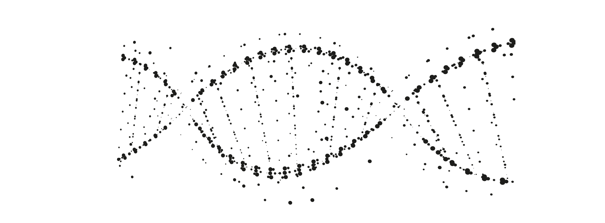 Visualisierung eines DNA-Doppelstrangs in schwarzen Linien und Punkten auf schwarzem Hintergrund.