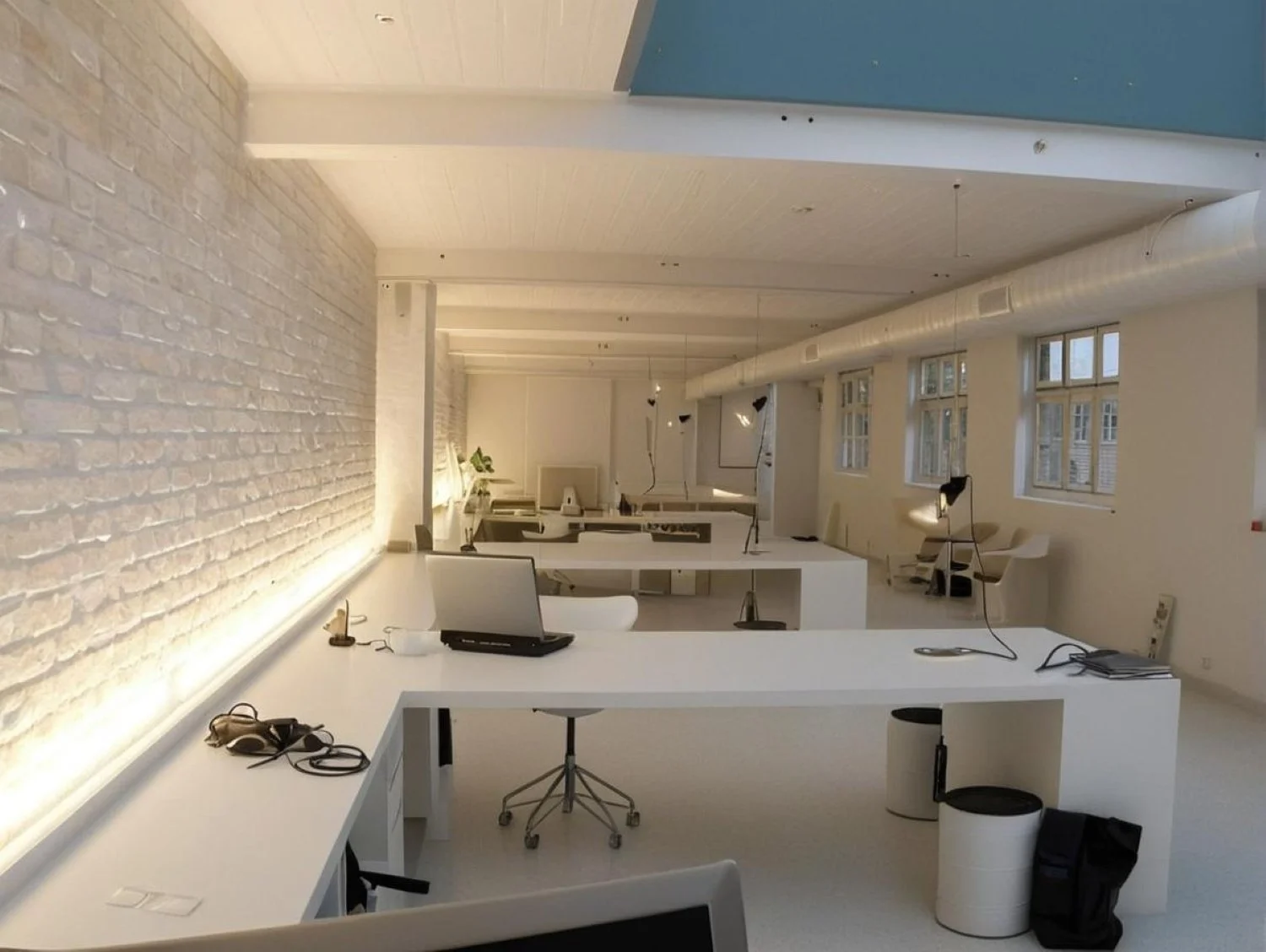 Minimalist warehouse conversion in Flanders, Belgium, transforming a historic industrial building into contemporary office space through adaptive re-use