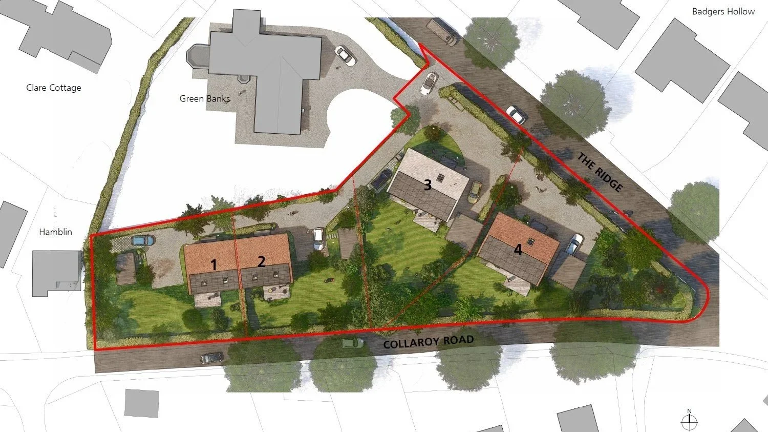 Residential infill development in Cold Ash, West Berkshire, delivering new homes following a successful planning appeal, demonstrating planning strategy and residential development expertise by EDGE Architecture 