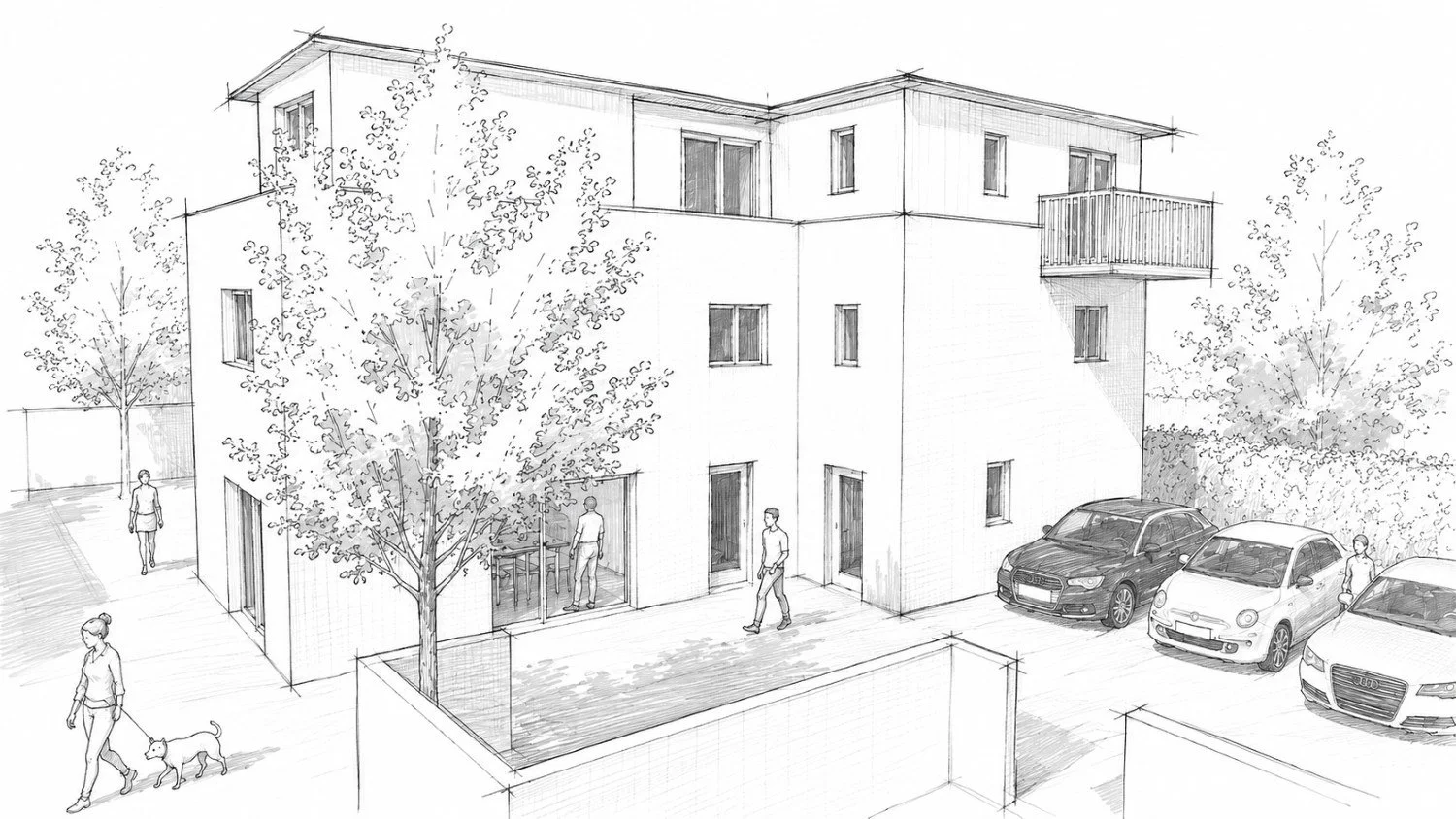 Brownfield residential redevelopment in Newbury, Berkshire, transforming a former warehouse site into 10 high-quality homes through urban regeneration and sensitive design.