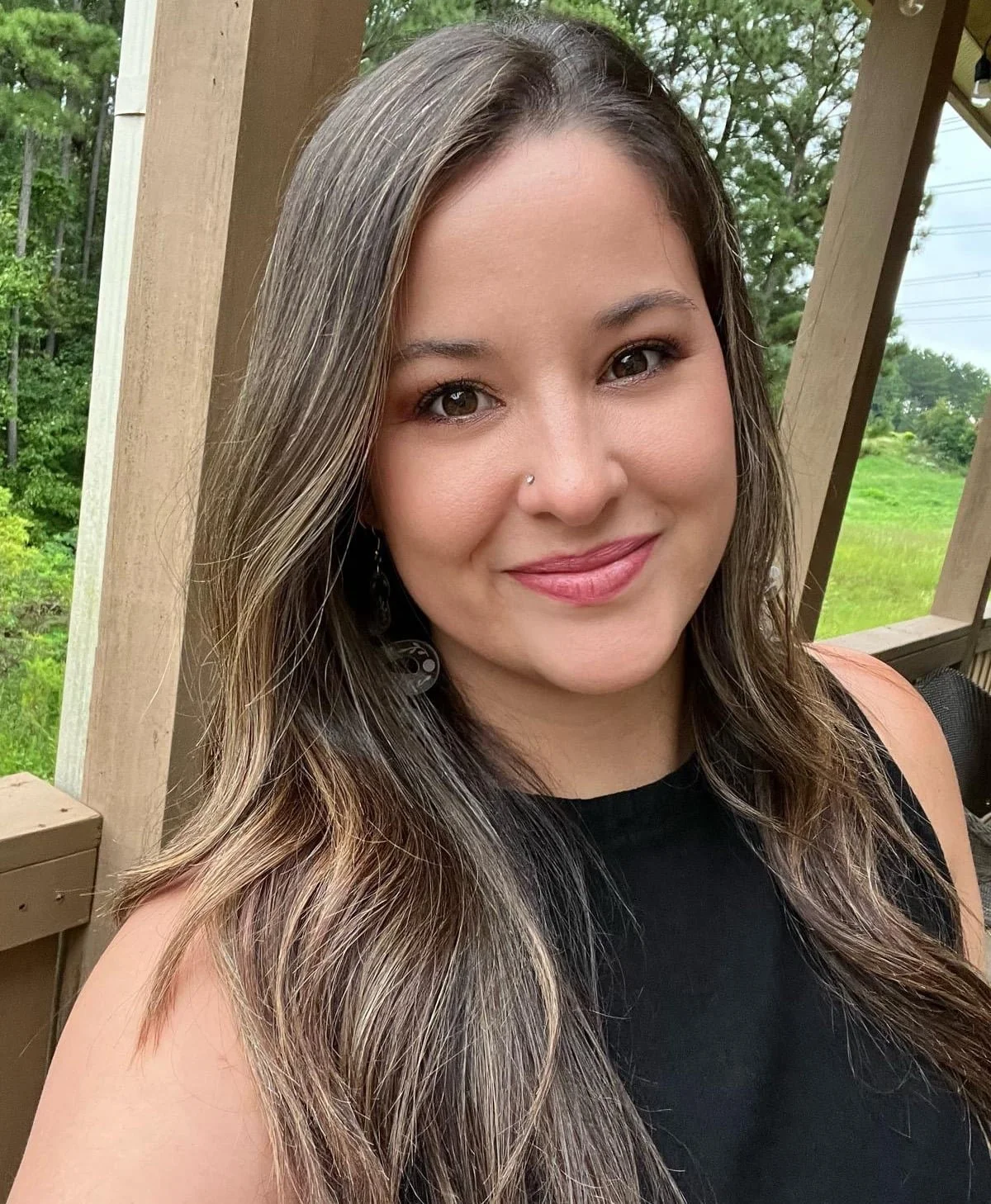 Rich brunette with subtle golden blonde highlights.