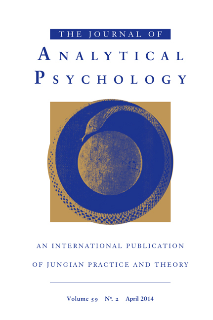 Cover of The Journal of Analytical Psychology, April 2014, Volume 59, No. 2, featuring a circular abstract design with blue and beige colors.
