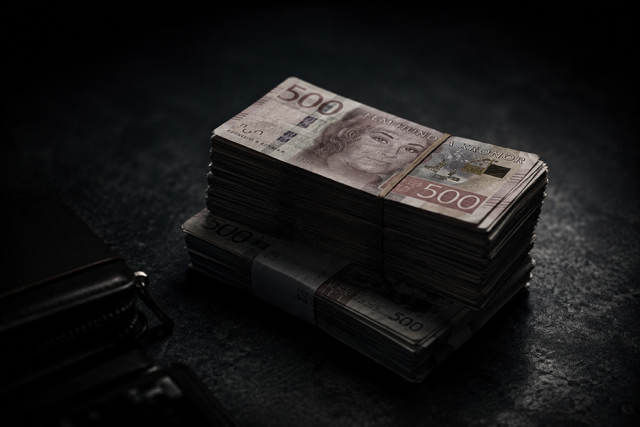 Stacks of 500 peso bills on a dark surface.
