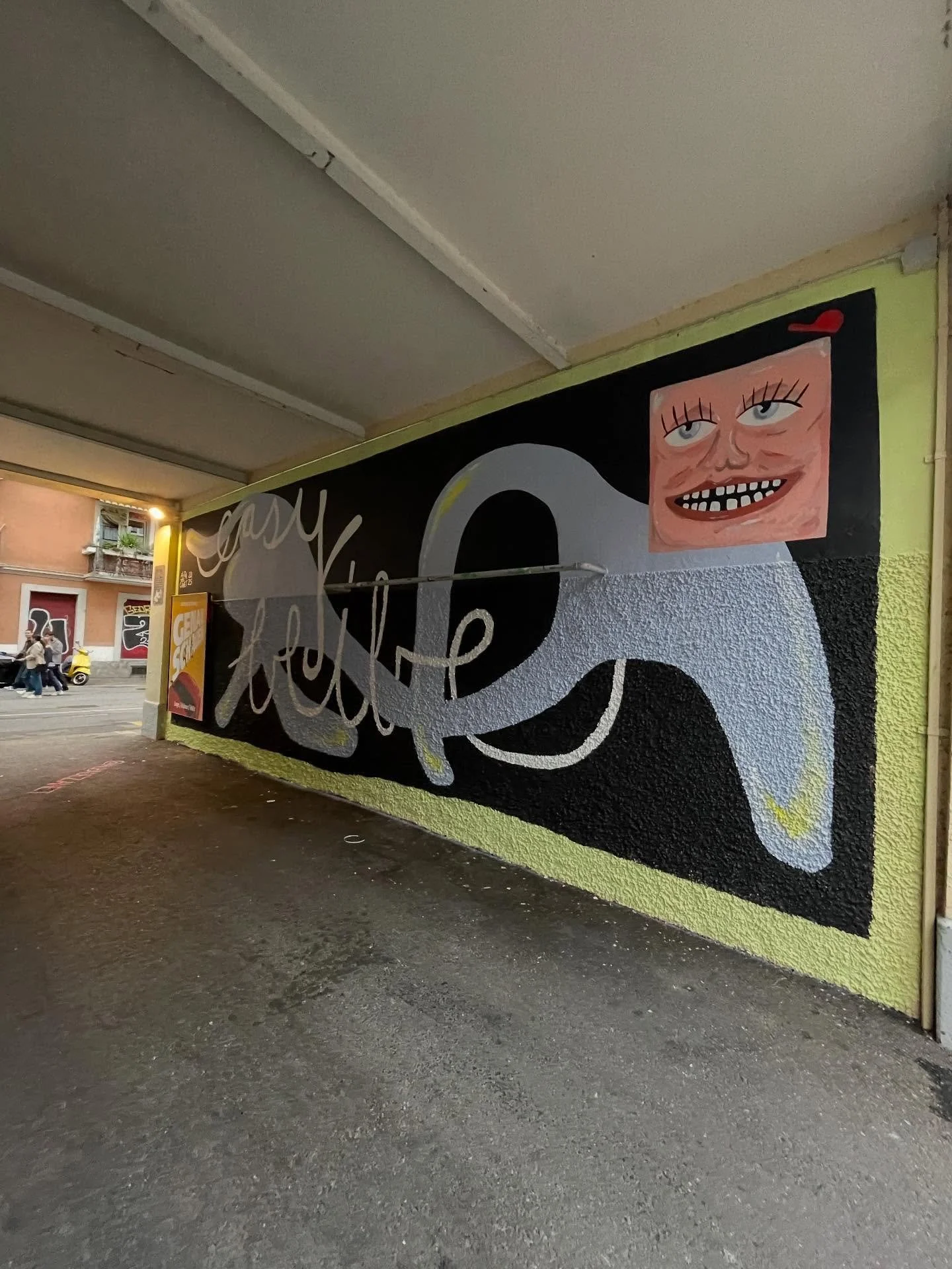 A closer look at the mural &ldquo;easy blibe&rdquo; I&rsquo;ve been working on in Zurich 👀 big thanks to @wand__ag for the awesome project! 💚

.
.
.

(Merci viu mau @liviazanotelli 📸🎨) #mural #muralart #wandbild #fresque #illustration #easyblibe 