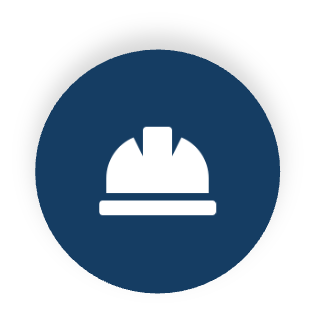 Icon of a firefighter's helmet inside a dark blue circle.