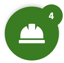 A green badge with a white construction helmet icon and the number 4.