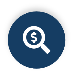 Magnifying glass with a dollar sign inside, symbolizing financial search or analysis.