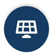 Icon of a solar panel on a dark blue circular background.