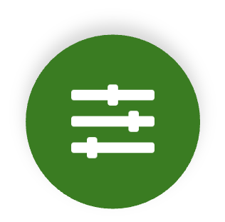 Icon of a green circle with three white horizontal sliders of different lengths.