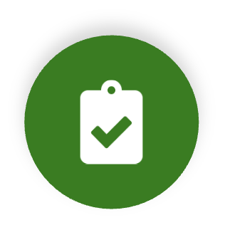 Green circle with a white clipboard icon and a checkmark