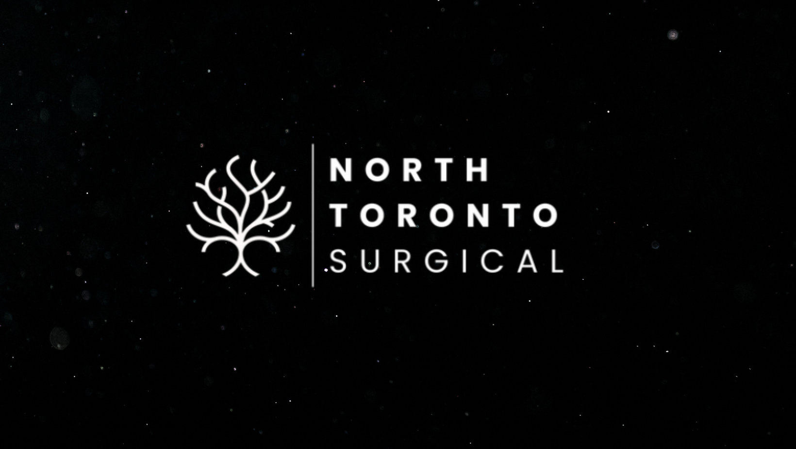 Logo for North Toronto Surgical featuring a white stylized tree on a black background with small white specks.