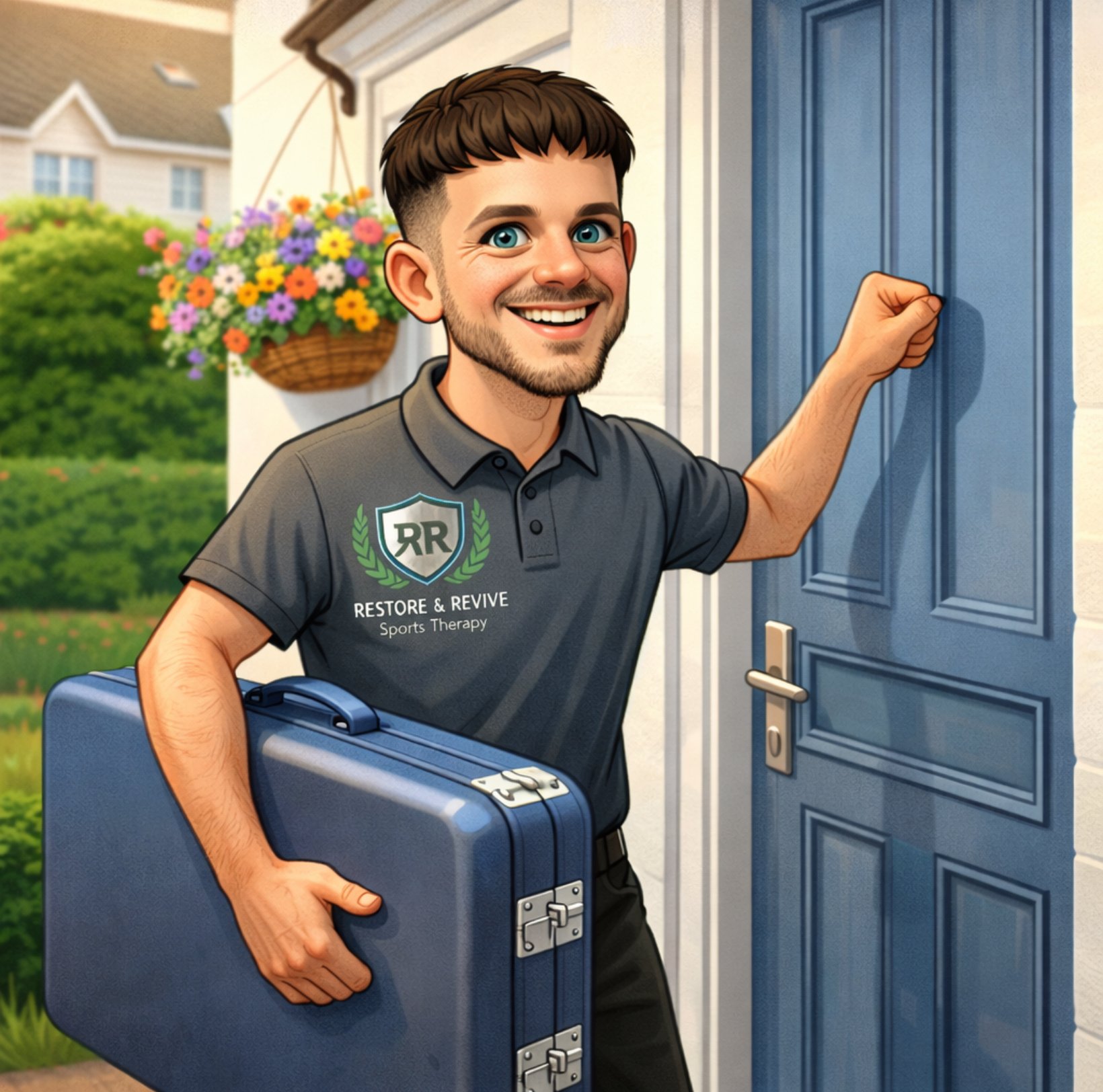 Mobile sports therapist arriving at a client's home in Swindon for a treatment session