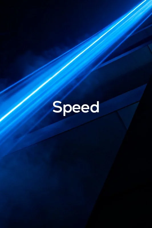 Blue streaks of light against a dark background with the word "Speed" in white text.