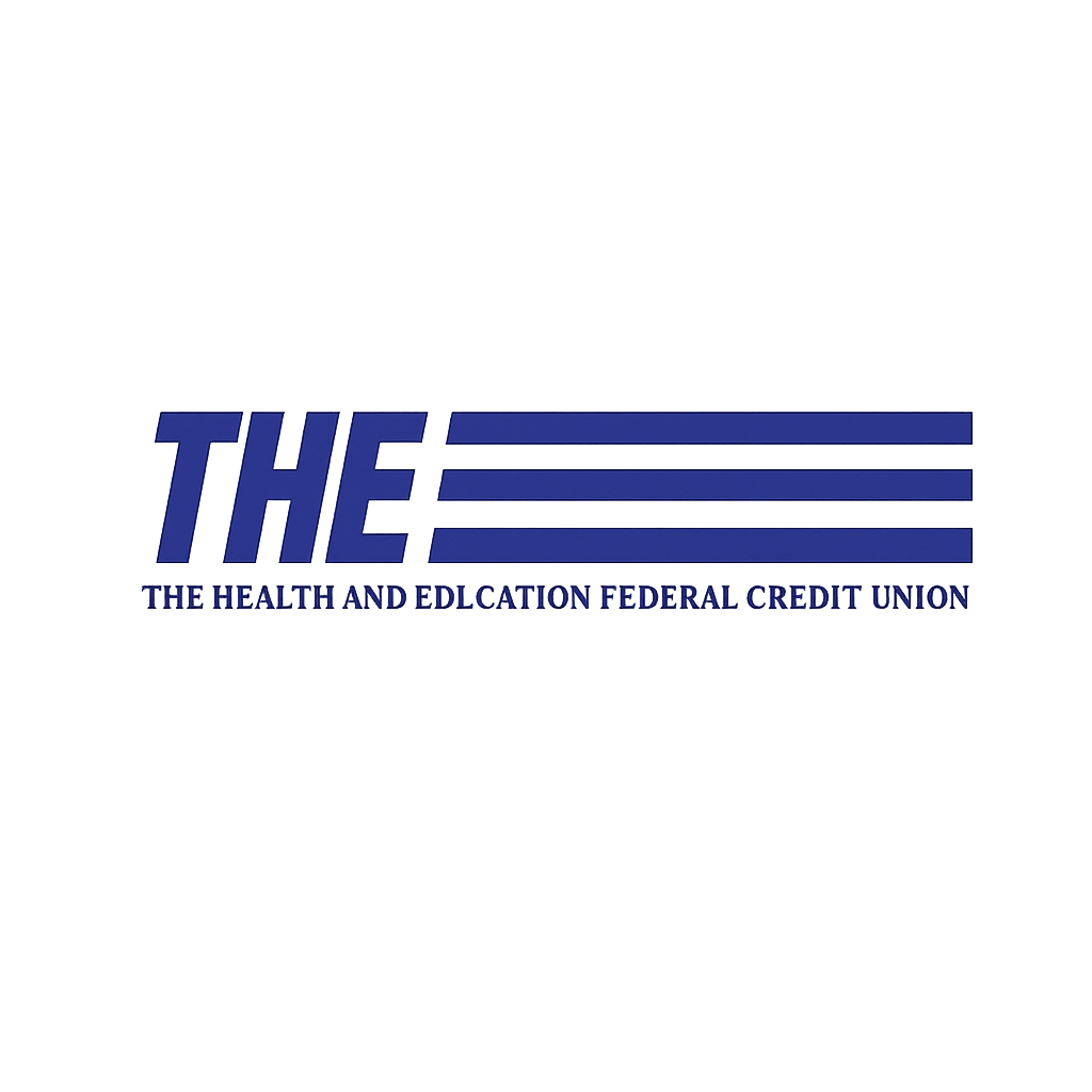A sign with the text 'THEE' and underneath, 'THE HEALTH AND EDUCATION FEDERAL CREDIT UNION' on a gray background.