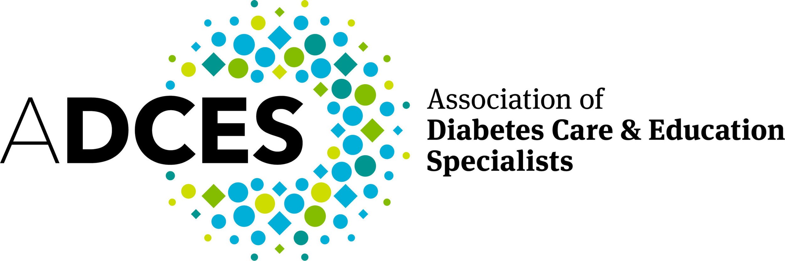 Logo of the Association of Diabetes Care & Education Specialists featuring colorful dots forming an abstract circular pattern with the acronym ADCES and the full name next to it.