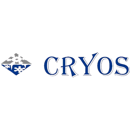 Logo con il testo 'CRYOS' e un'icona stilizzata a forma di altro simbolo su sinistra