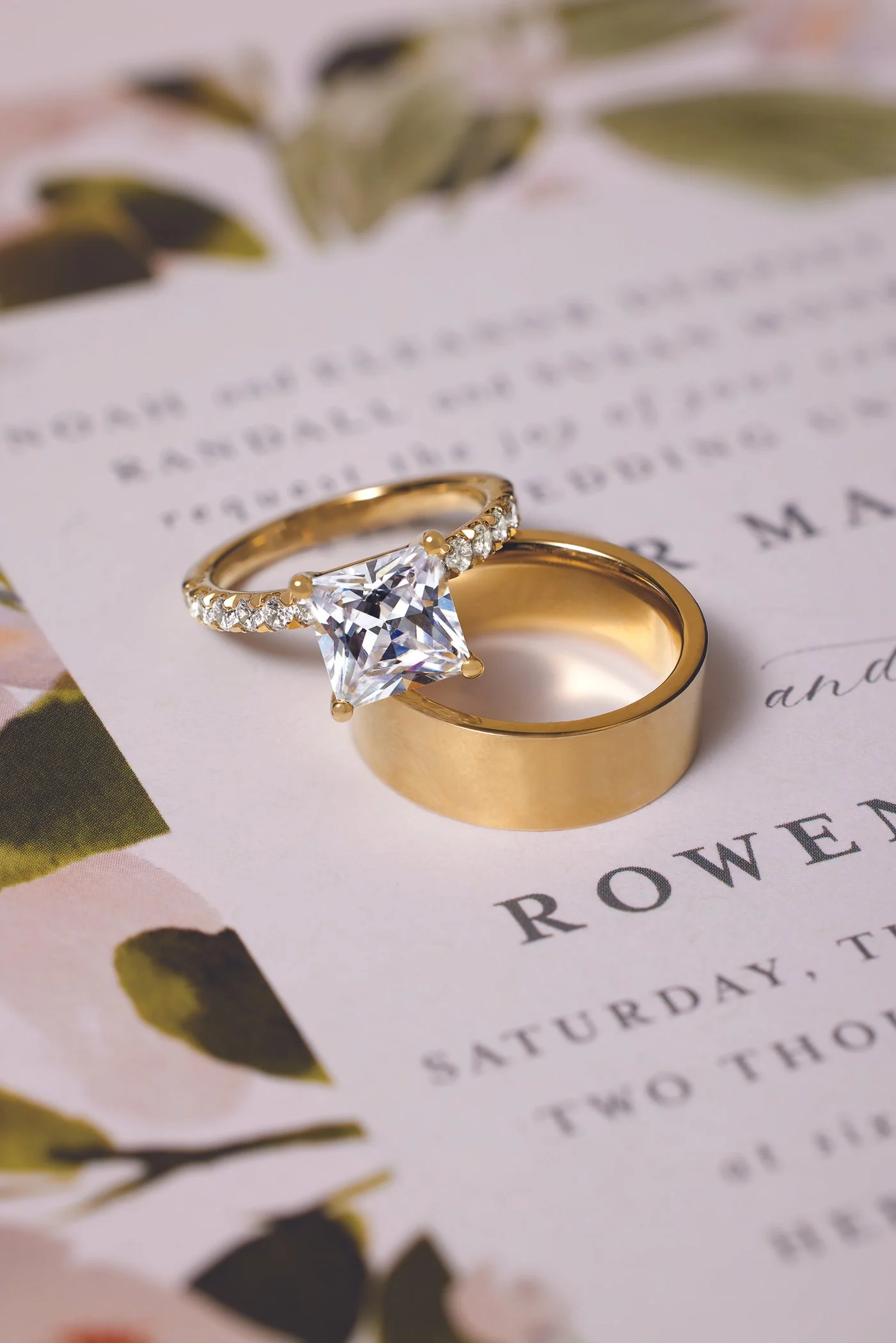 Engagement ring and wedding band
