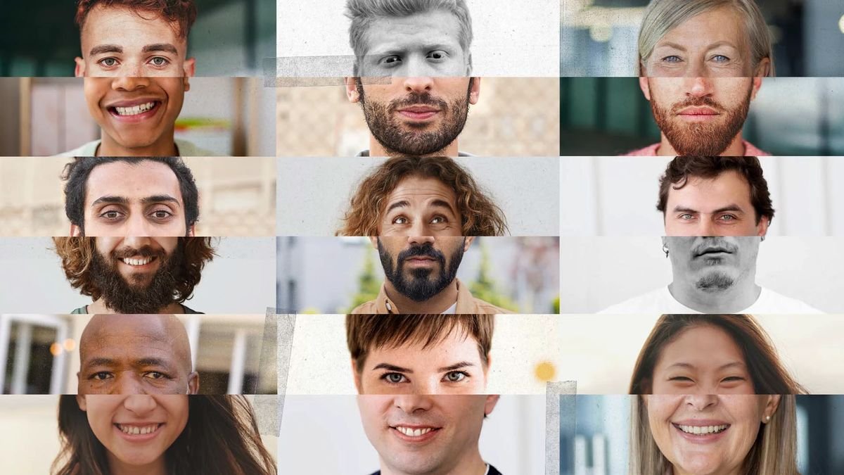 Lexwell-Partners - Collage of diverse smiling and serious people with different skin tones and hair types.
