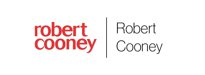 Logo with the name Robert Cooney, where 'Robert Cooney' in red and black text, separated by a vertical line.