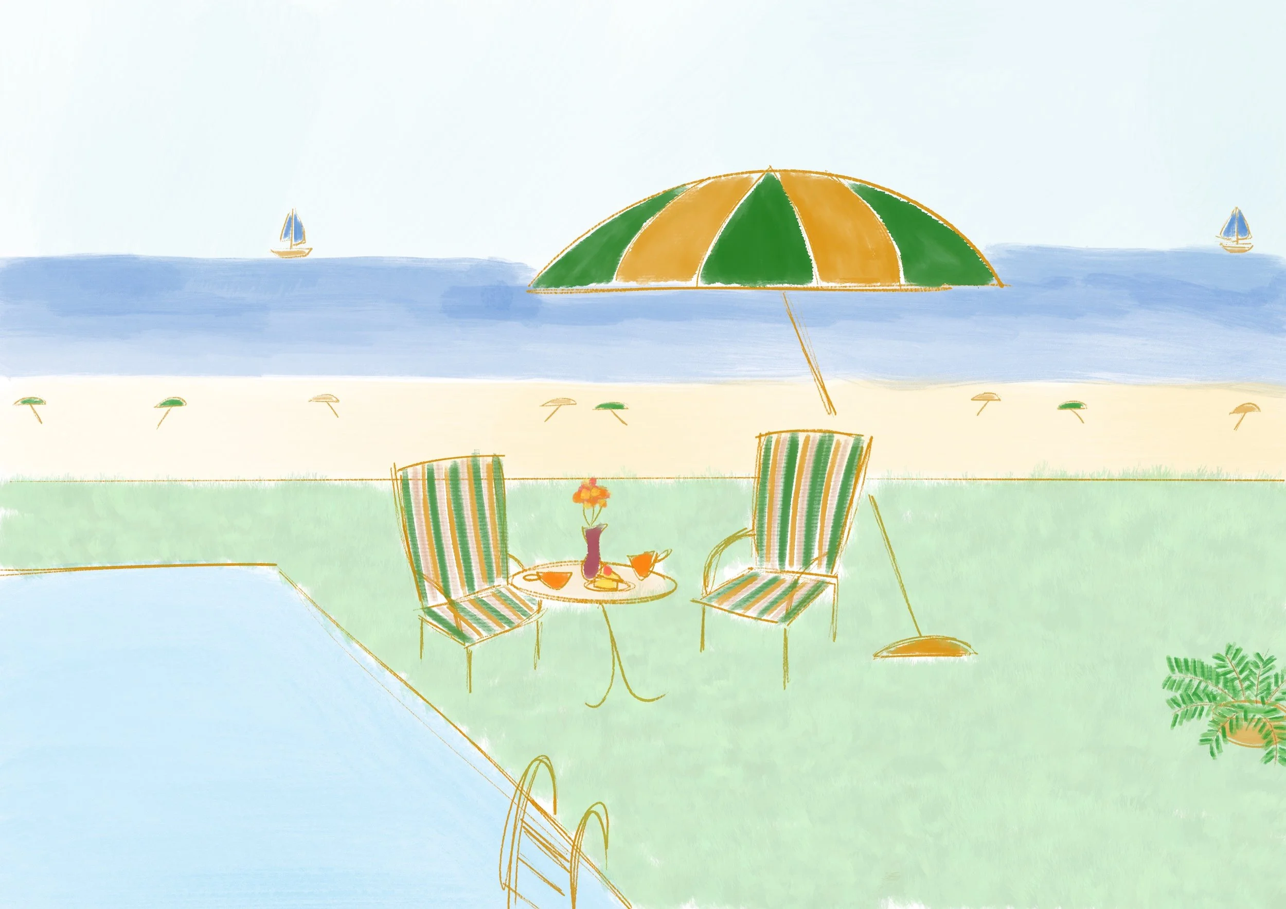 Under the striped umbrella