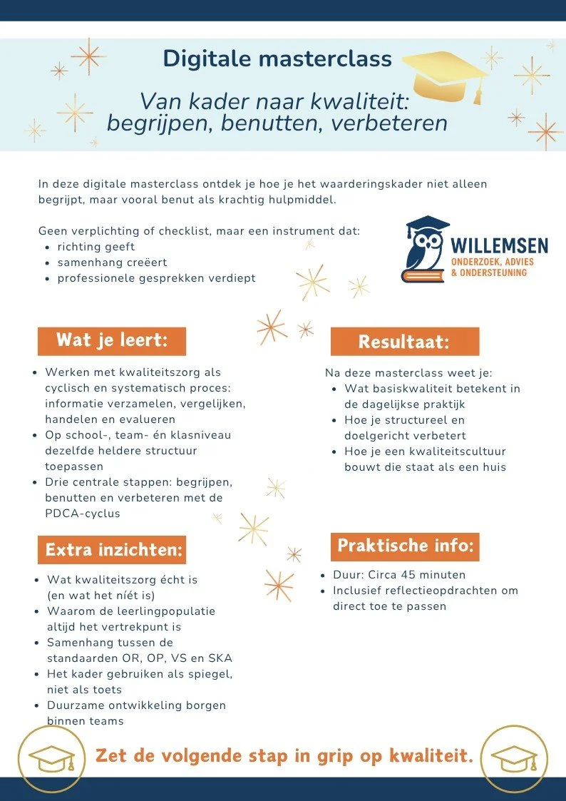 Digitale Masterclass: 'Van kader naar kwaliteit: begrijpen, benutten, verbeteren'