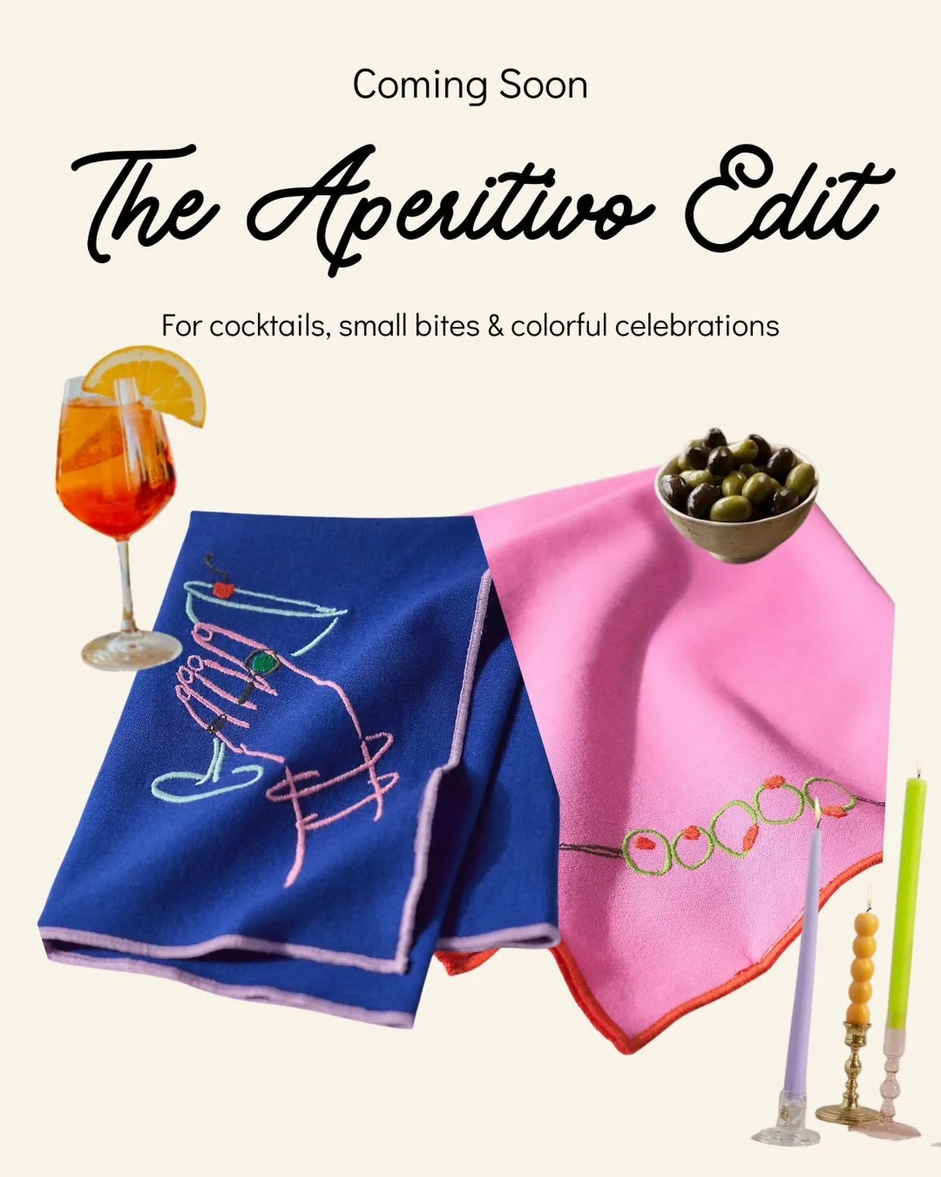 Did someone say cocktails? 👀

Coming soon: The Aperitivo Edit 🍸

A colorful, mismatched tablescape made for cocktails and yapping. 💙💛💚🧡