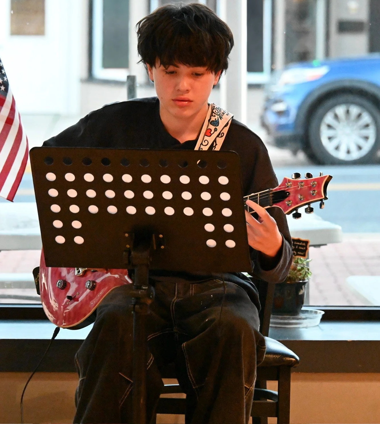 Guitar student playing at the Lancaster Guitar Showcase