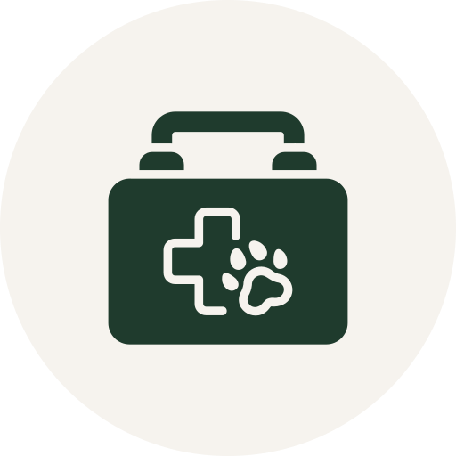 Icon of a veterinary kit with a medical cross and a paw print.
