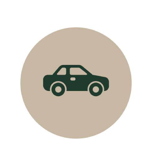 Icon of a green car inside a beige circle.