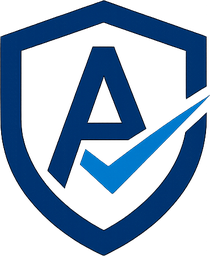 A blue shield emblem with a large letter 'A' and a checkmark inside it.