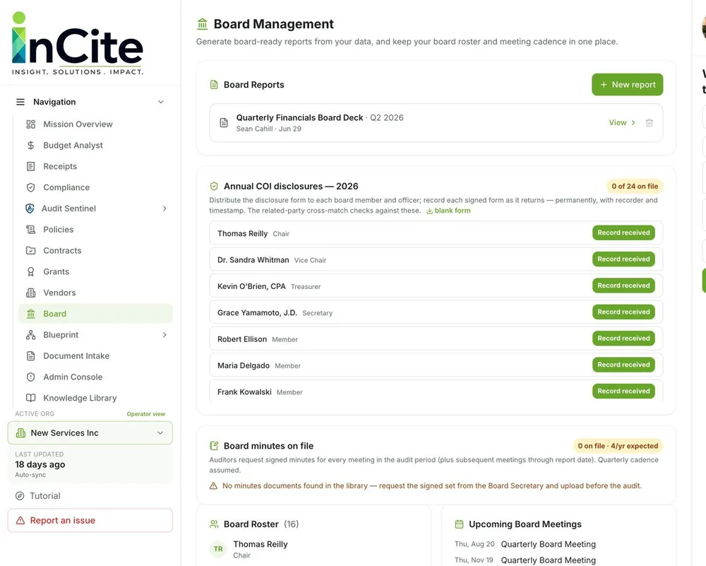 Board and governance workspace