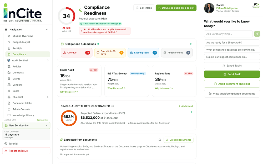 Compliance readiness dashboard