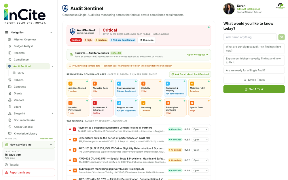 AuditSentinel &mdash; nightly compliance findings across 12 requirement areas