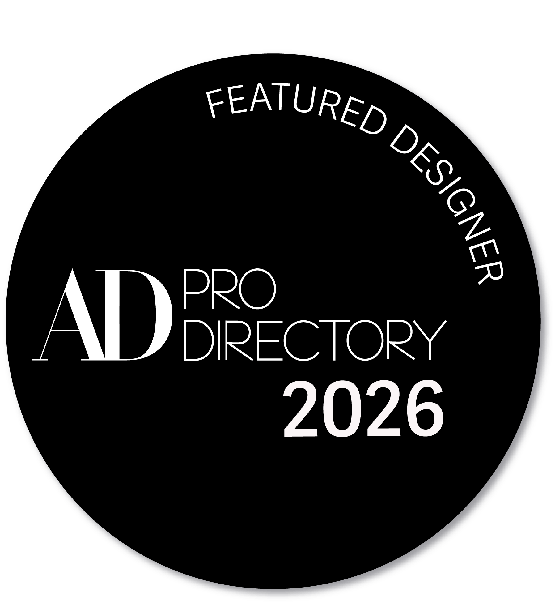 Circular logo with text 'Featured Designer', 'AD Pro Directory', and '2026'