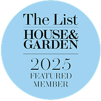 Light blue circular badge for The List House & Garden 2025 featuring Featured Member