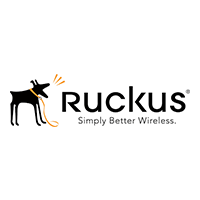 Logo von Ruckus, einem Anbieter für drahtlose Netzwerktechnologie, mit einem stilisierten Hund und dem Slogan 'Simply Better Wireless'.