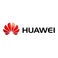 Huawei-Logo mit rotem Blütenmuster und schwarzem Schriftzug