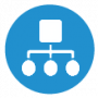 Ein blauer Kreis mit einem Netzwerk-Icon in der Mitte.