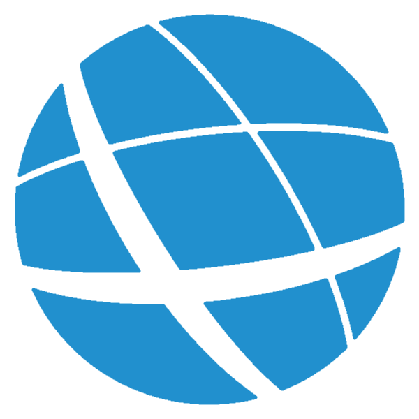 Blauer Globus mit weißen Linien, der eine Weltkarte symbolisiert.