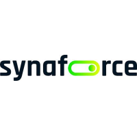 Logo der Firma Synaforce mit schwarzem Text und grüner Umrandung um das 'o'